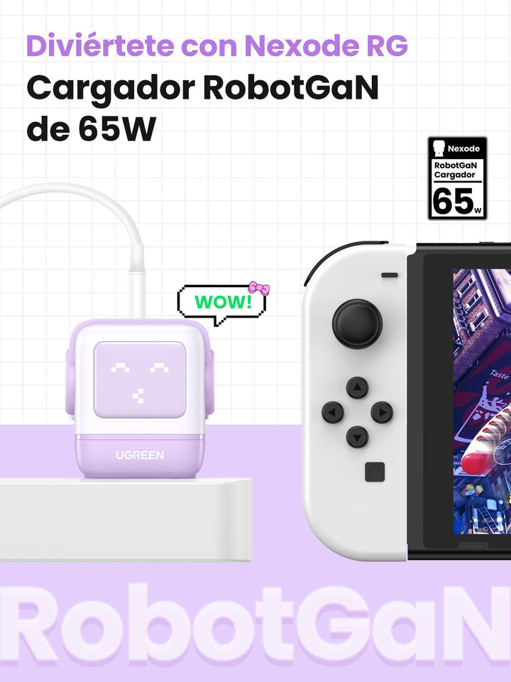 UGREEN Nexode RG Cargador USB C GaN de 65W con 3 Puertos (Morado)