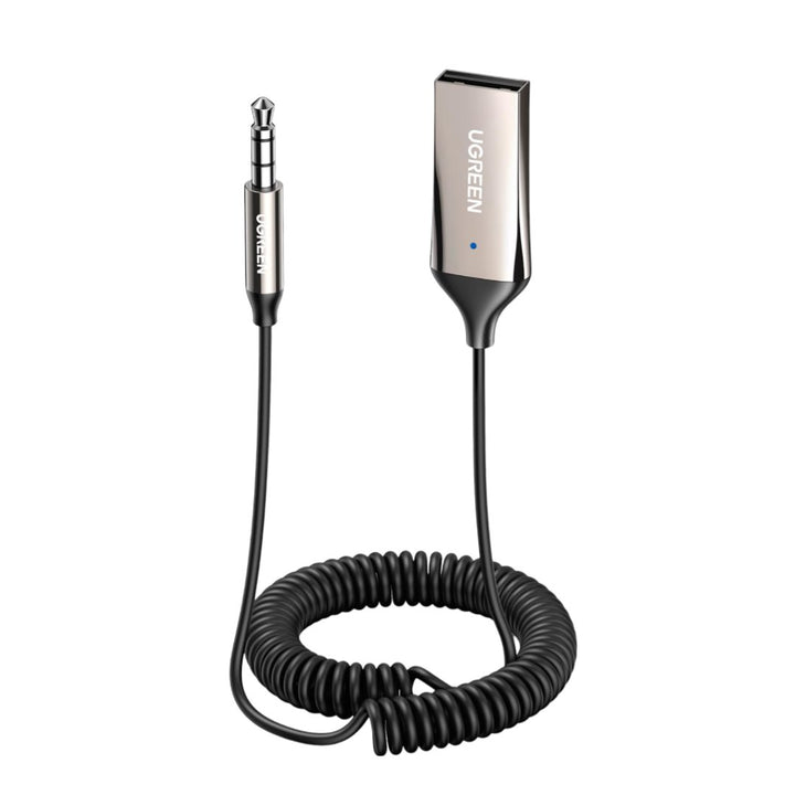 UGREEN Receptor Bluetooth 5.3 Adaptador Bluetooth para Coche AUX Audio Jack 3.5mm Coche Micrófono Incorporado, A2DP Estéreo Música y Llamadas Manos Libres en Automóvil, para Altavoz TV, Gris Oscuro