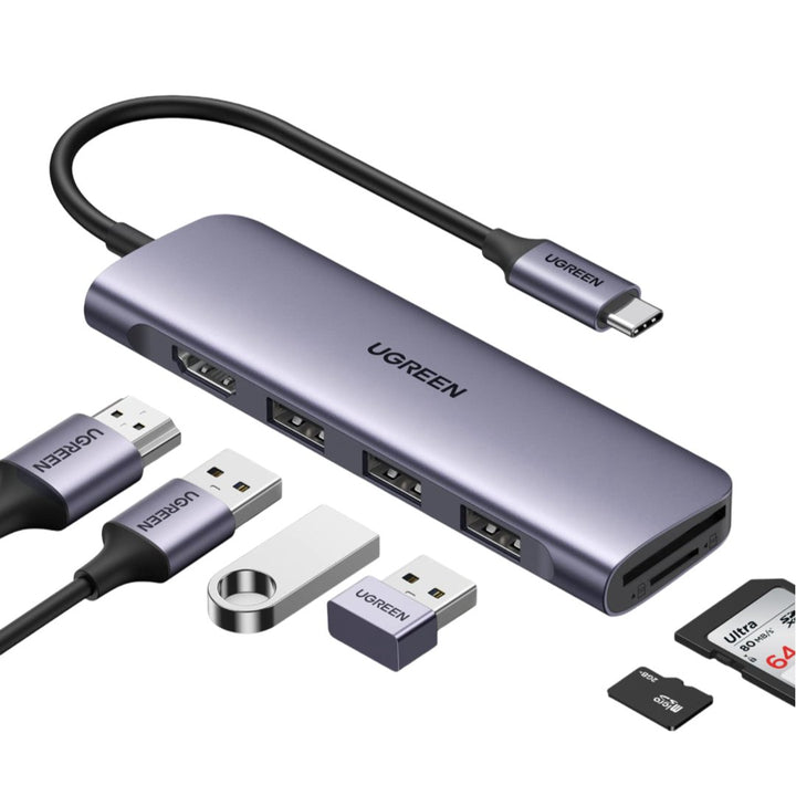 UGREEN Revodok Hub USB C 6 En 1 Adaptador USB C a HDMI 4K 3 Puertos