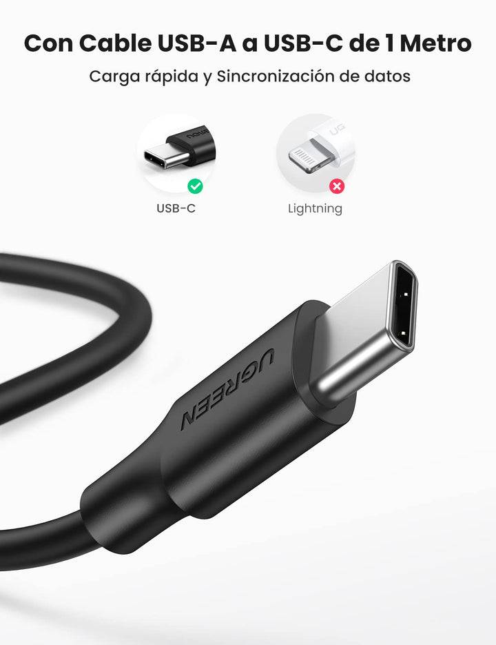 UGREEN 18W Cargador Quick Charge 3.0, Enchufe USB Carga Rápida con Cable USB C de 1M