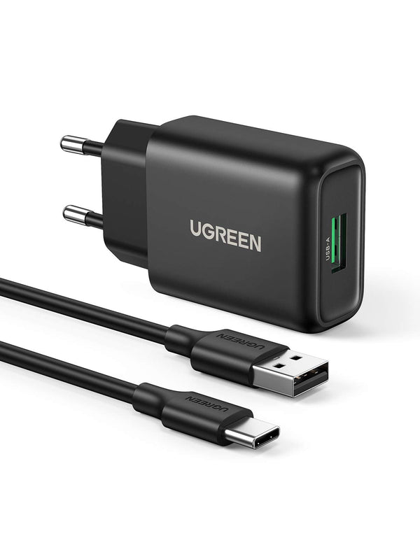 UGREEN 18W Cargador Quick Charge 3.0, Enchufe USB Carga Rápida con Cable USB C de 1M