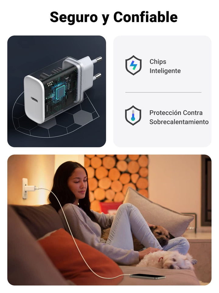 UGREEN 20W Cargador USB C con Cable Lightning Certificado MFi