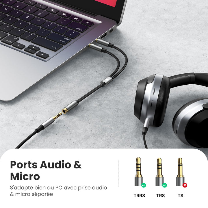 UGREEN Adaptador Jack Micro y Auriculares Separador de Audio y Micrófono