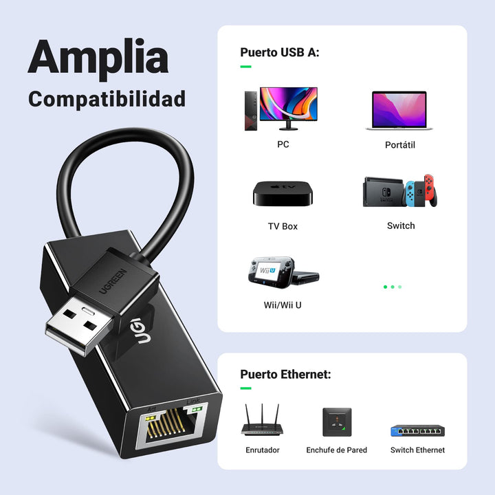 UGREEN Adaptador USB a Ethernet RJ45 Adaptador Tarjeta