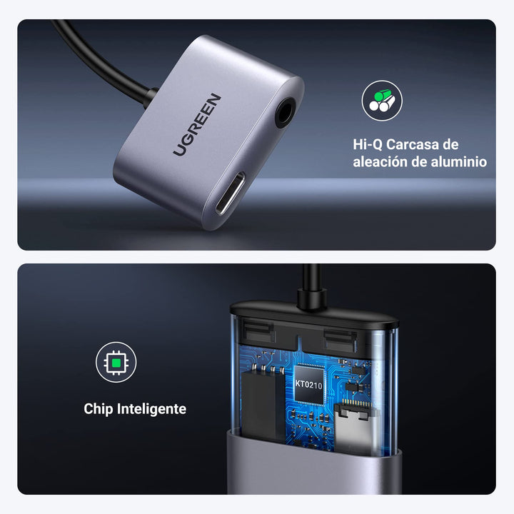 UGREEN Adaptador USB C a Jack 3.5 mm y 30W Cargador PD Carga Rapida