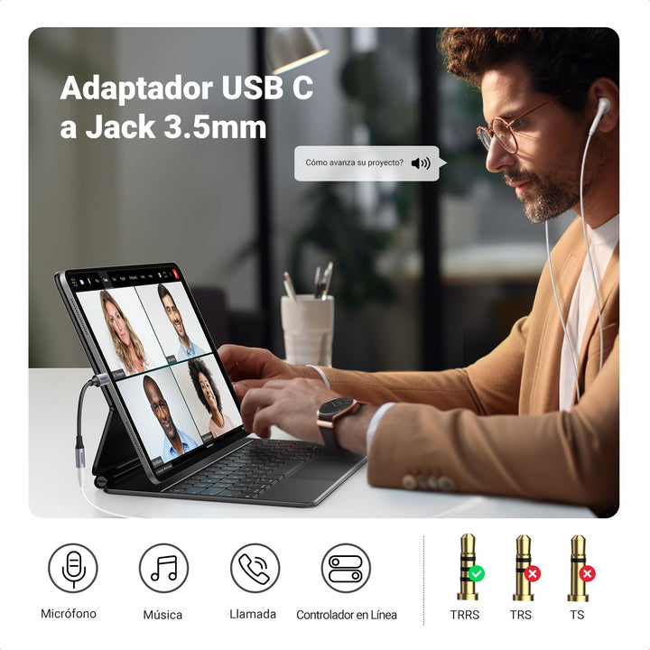 UGREEN Adaptador USB C a Jack 3.5mm DAC Chip Adaptador Auriculares