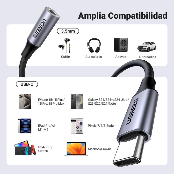 UGREEN Adaptador USB C a Jack 3.5mm DAC Chip Adaptador Auriculares