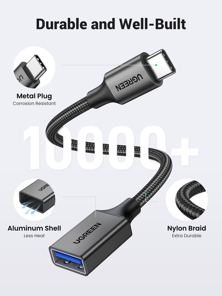 UGREEN Adaptador USB Tipo C a USB 3.0 Cable OTG de Aluminio Nylon