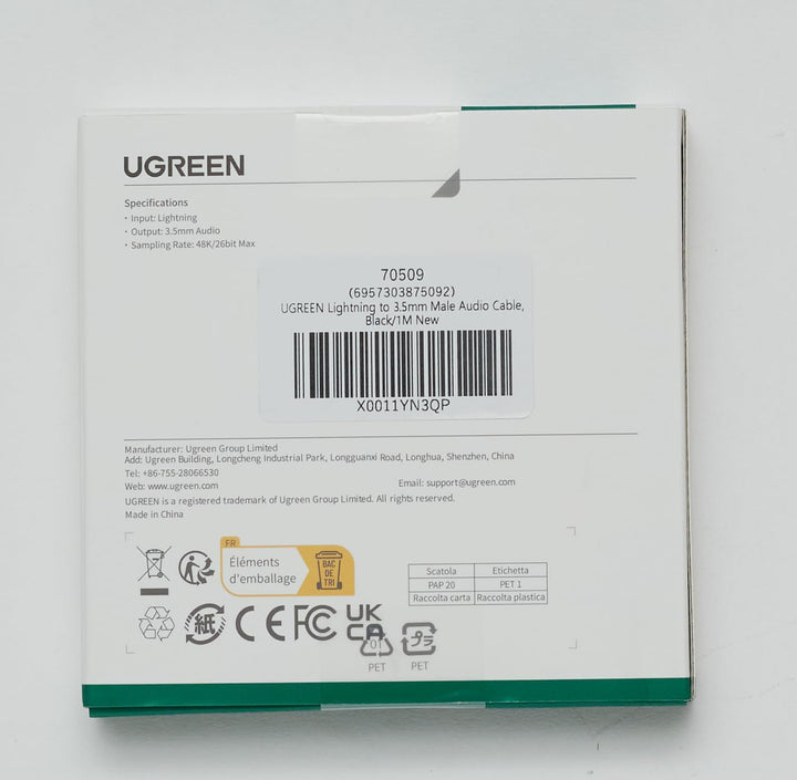 UGREEN Cable Auxiliar, MFi Certificado Cable Lightning