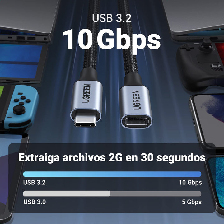 UGREEN Cable de Extensión USB C 3.2 Gen 2 10Gbps Vídeo 4K@60Hz