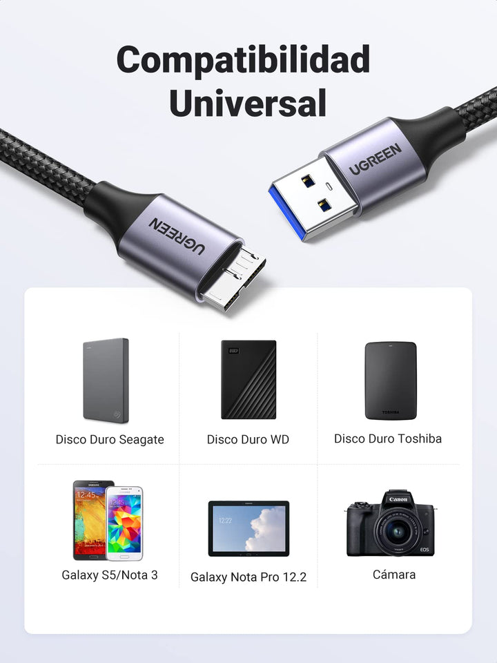 UGREEN Cable Micro B para Disco Duro Externo, Cable USB 3.0 Tipo A a Micro B