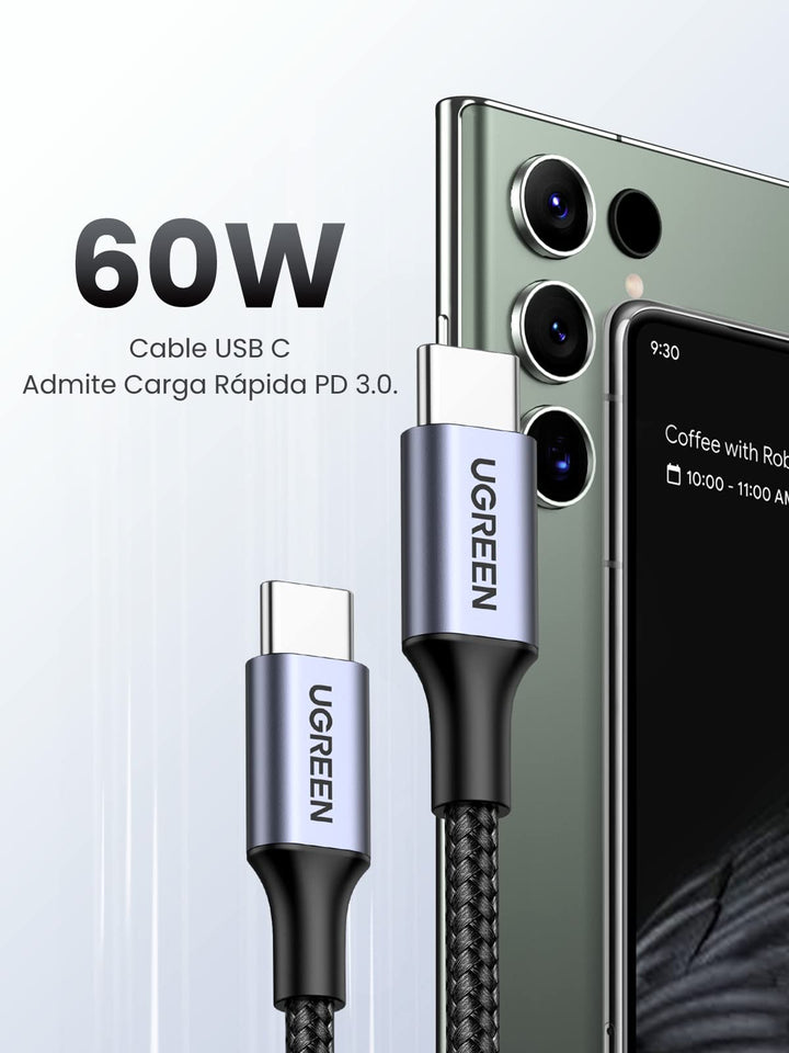 UGREEN Cable USB C 2Pack 60W PD 3.0, Cable Tipo C Carga