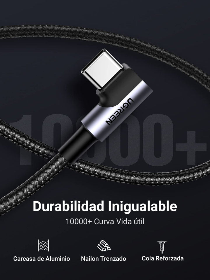 UGREEN Cable USB C 90 Grados, Cable USB A a USB C Carga Rápida 1M+2M