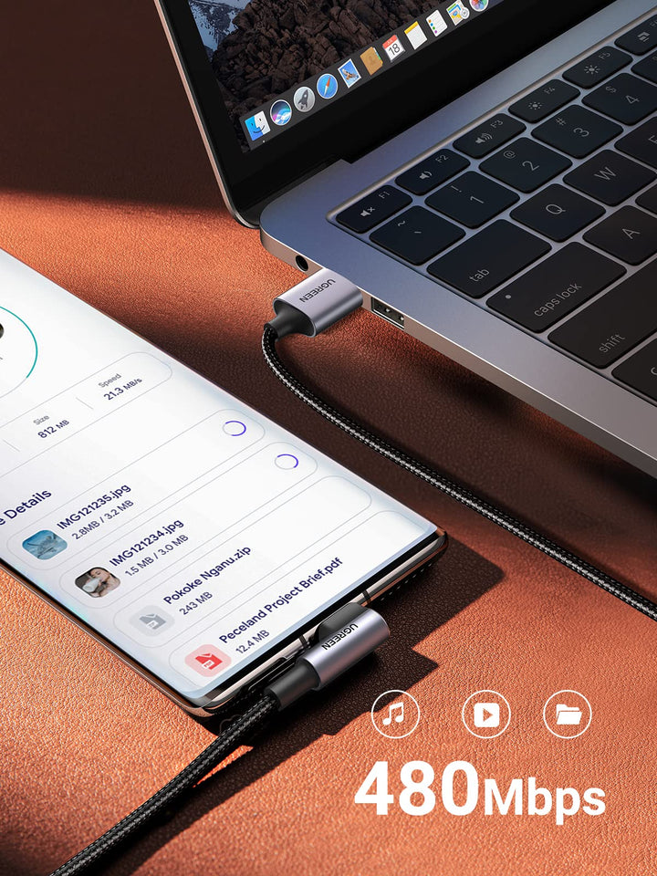 UGREEN Cable USB C 90 Grados, Cable USB A a USB C Carga Rápida 1M+2M