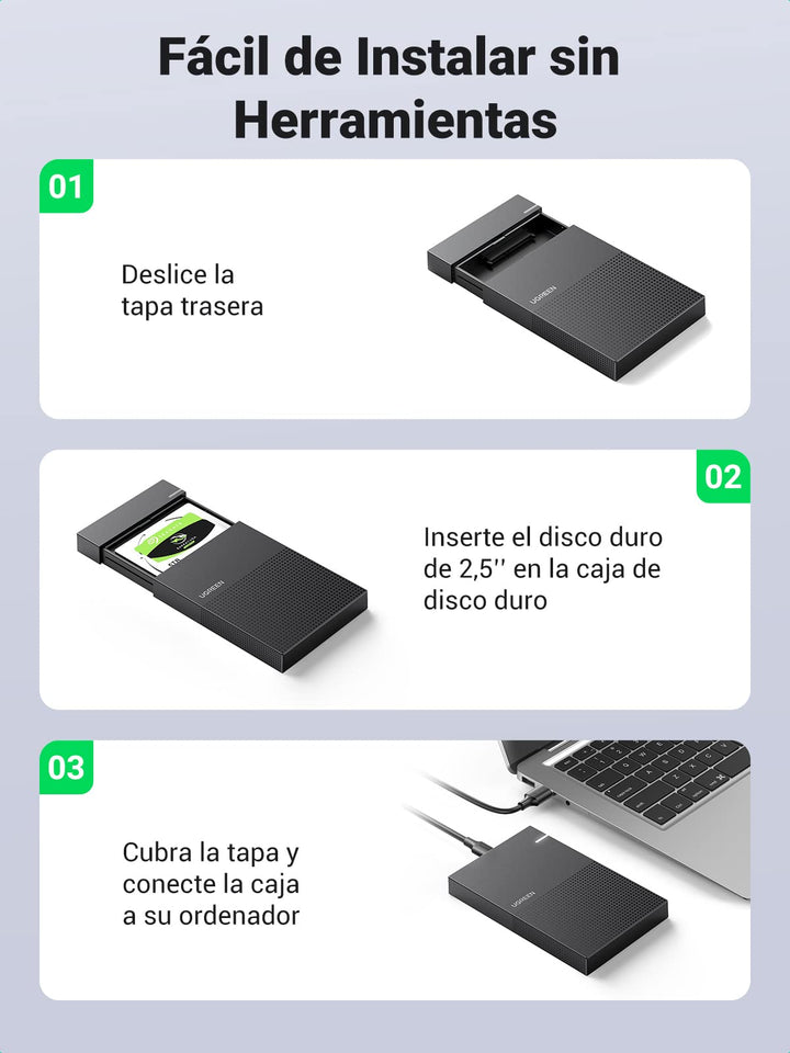 UGREEN Carcasa Disco Duro 2,5" SATA, Caja Disco Duro Externo USB 3.0