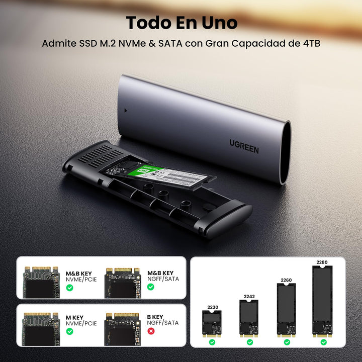 UGREEN Carcasa Disco Duro para SSD M.2 NVMe/SATA 