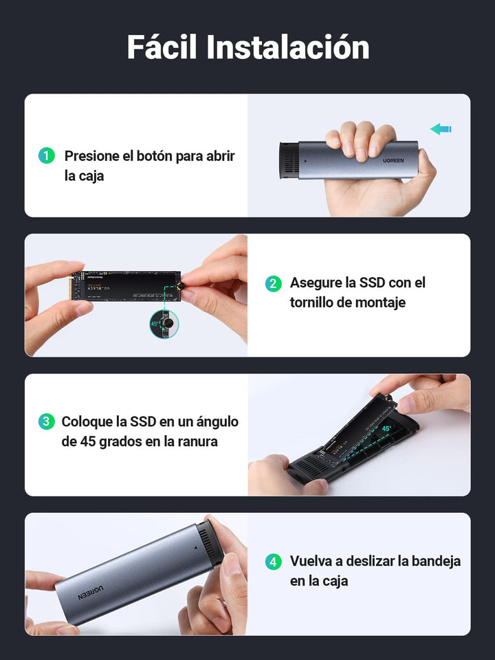 UGREEN Carcasa Disco Duro para SSD M.2 NVMe/SATA 