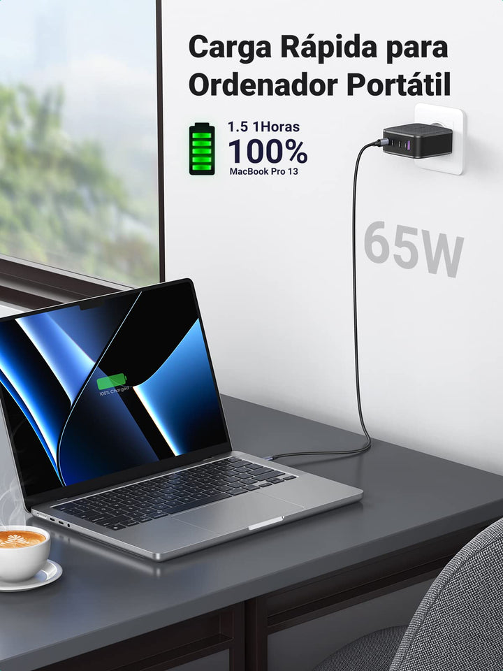 UGREEN Cargador USB C GaN de 65W con 4 Puertos