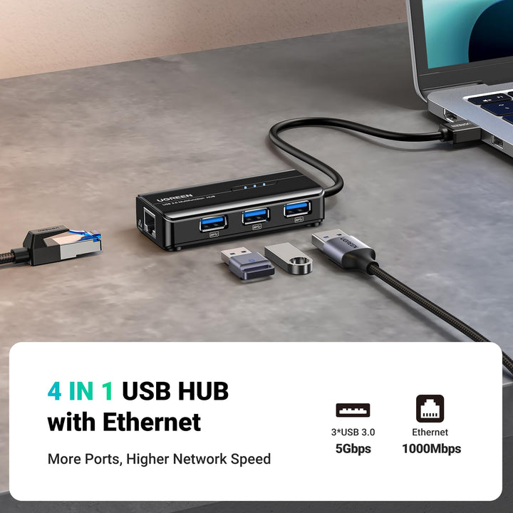 UGREEN Hub USB 3.0 Ethernet Adaptador Gigabit Ethernet Tarjeta Red LAN