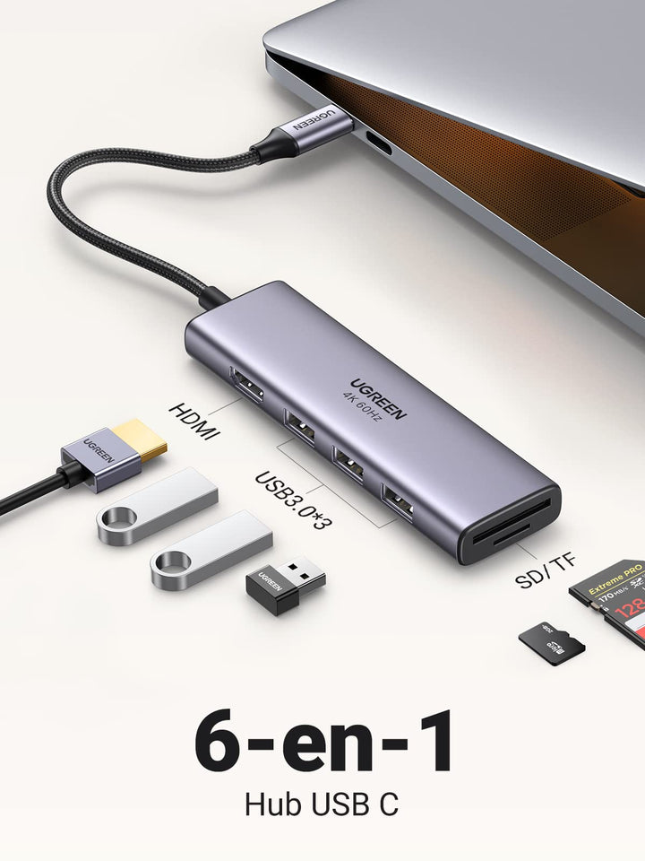 UGREEN Hub USB C 4K 60Hz, 6 En 1 USB C Hub a HDMI 4K 60Hz