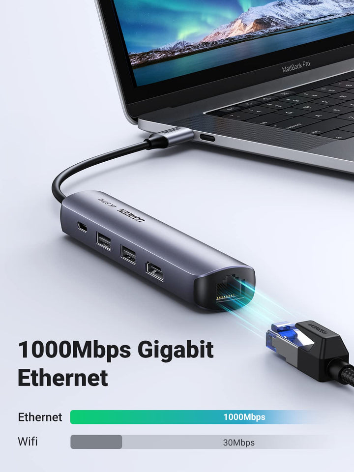 UGREEN Hub USB C 5 En 1 Adaptador USB C a HDMI 4K Gigabit Ethernet