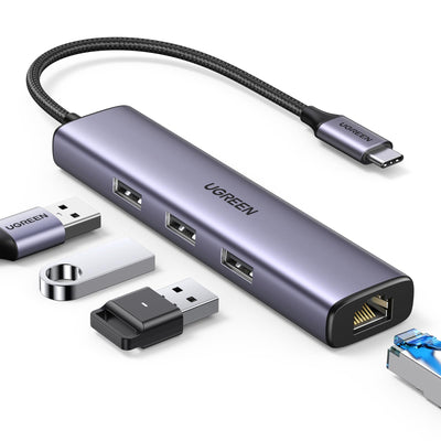 UGREEN Hub USB C a Ethernet 4 en 1 de 1000Mbps