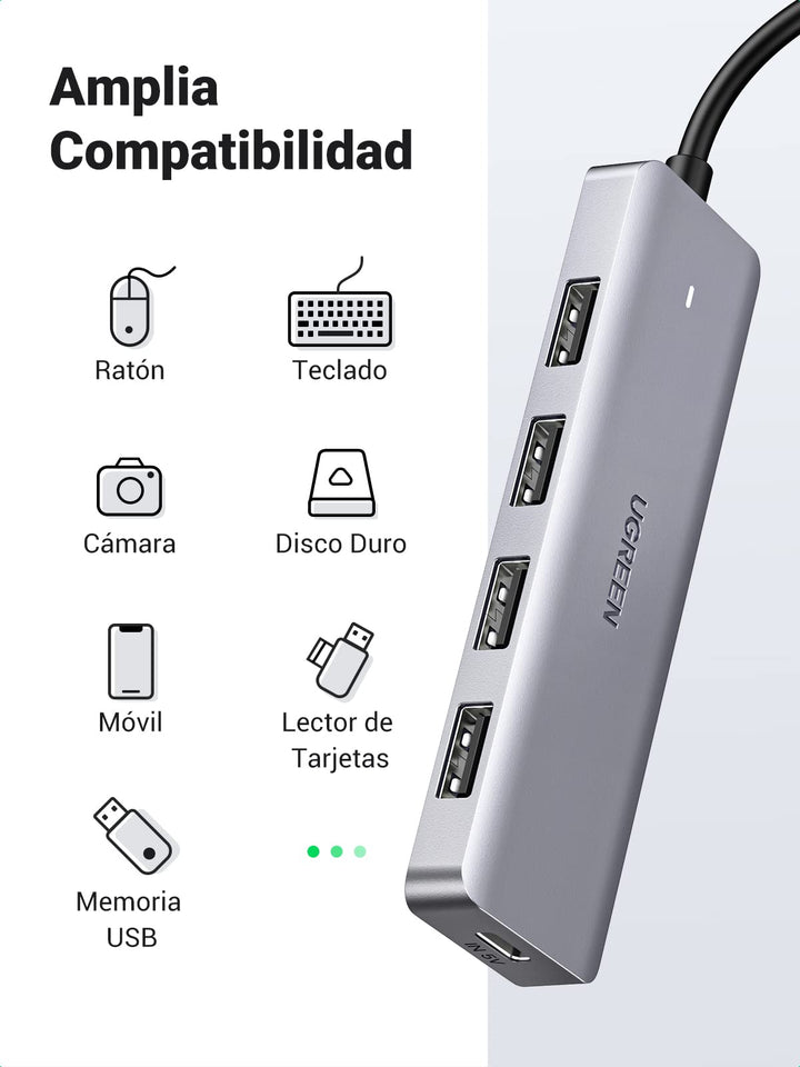 UGREEN Hub USB C a USB 3.0 4 Puertos Ladrón USB C 5Gbps Adaptador