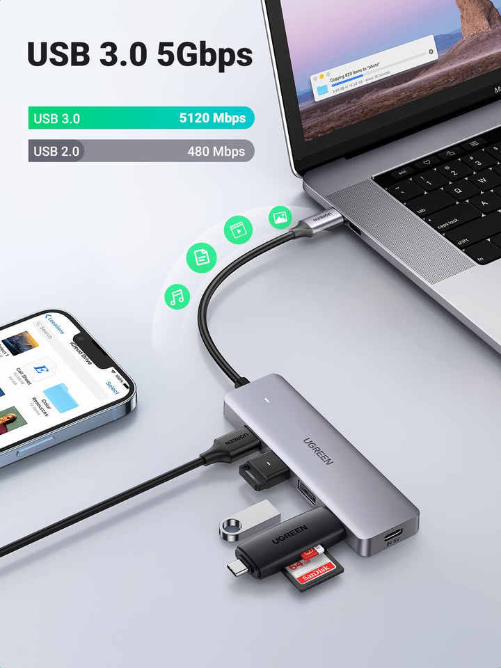 UGREEN Hub USB C a USB 3.0 4 Puertos Ladrón USB C 5Gbps Adaptador