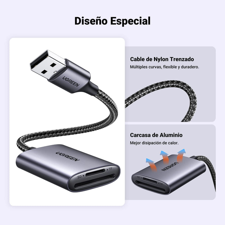 UGREEN Lector de Tarjetas USB 3.0 Leer Simultánea SD, Micro SD