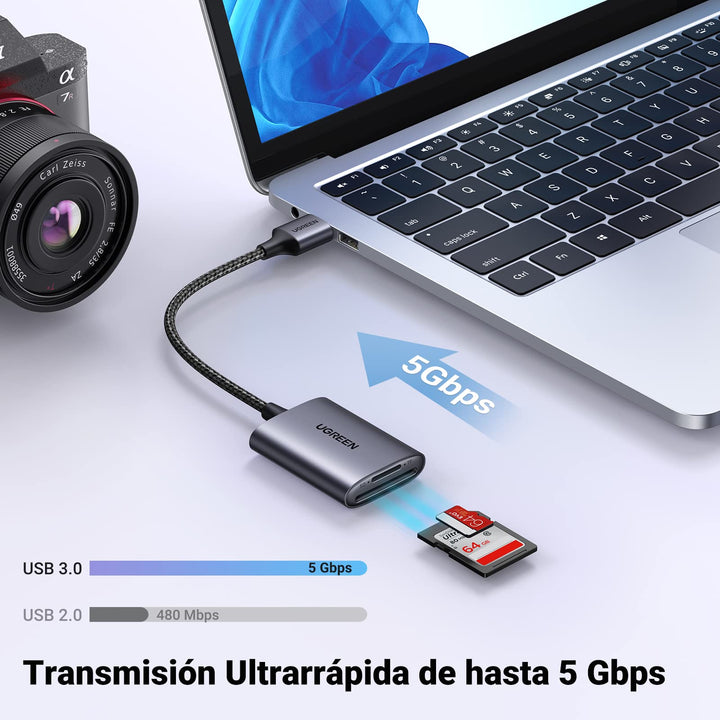 UGREEN Lector de Tarjetas USB 3.0 Leer Simultánea SD, Micro SD