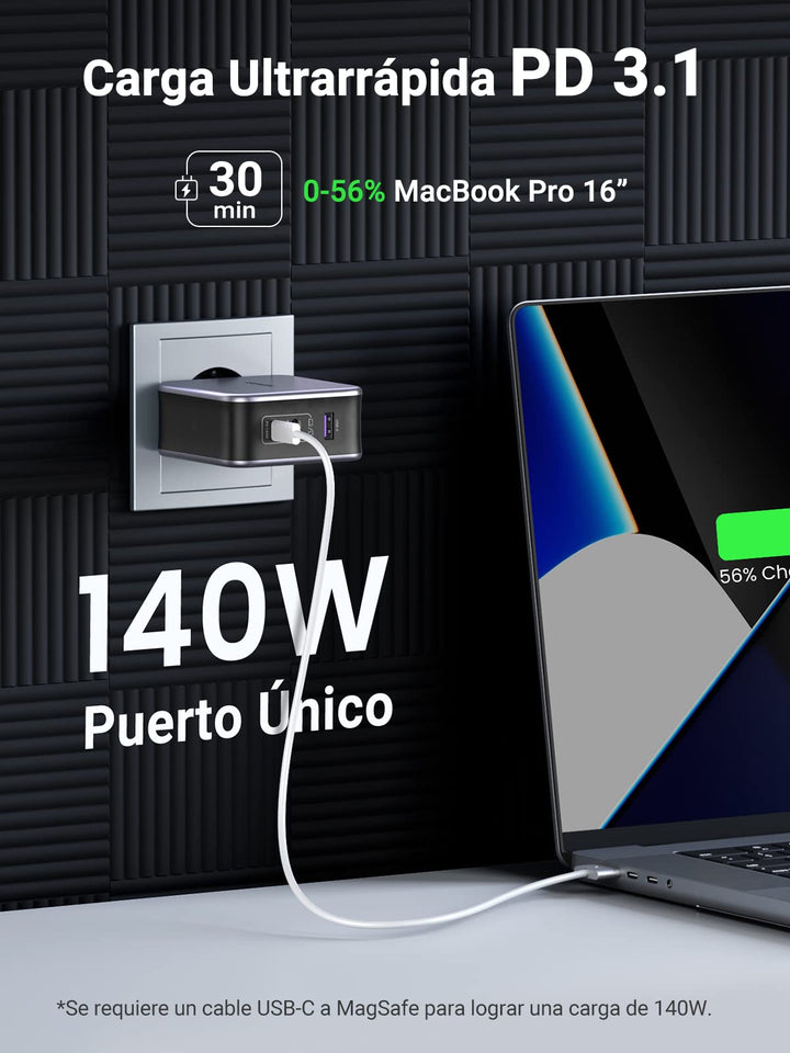 UGREEN Nexode 140W Cargador USB C Rápido GAN con PD 3.1