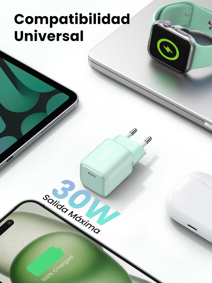 UGREEN Nexode Mini 30W USB C GAN Cargador, Cargador USB C Verde