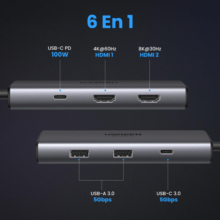 UGREEN Revodok Hub USB C Doble HDMI 8K 4K Adaptador