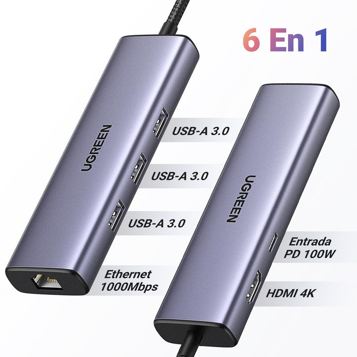 UGREEN Revodok Hub USB C Ethernet Gigabit HDMI 4K PD 100W Adaptador