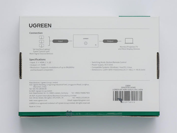 UGREEN Switch HDMI 2.1 8K 60Hz 4K 120Hz HDMI Switcher 3 Entradas