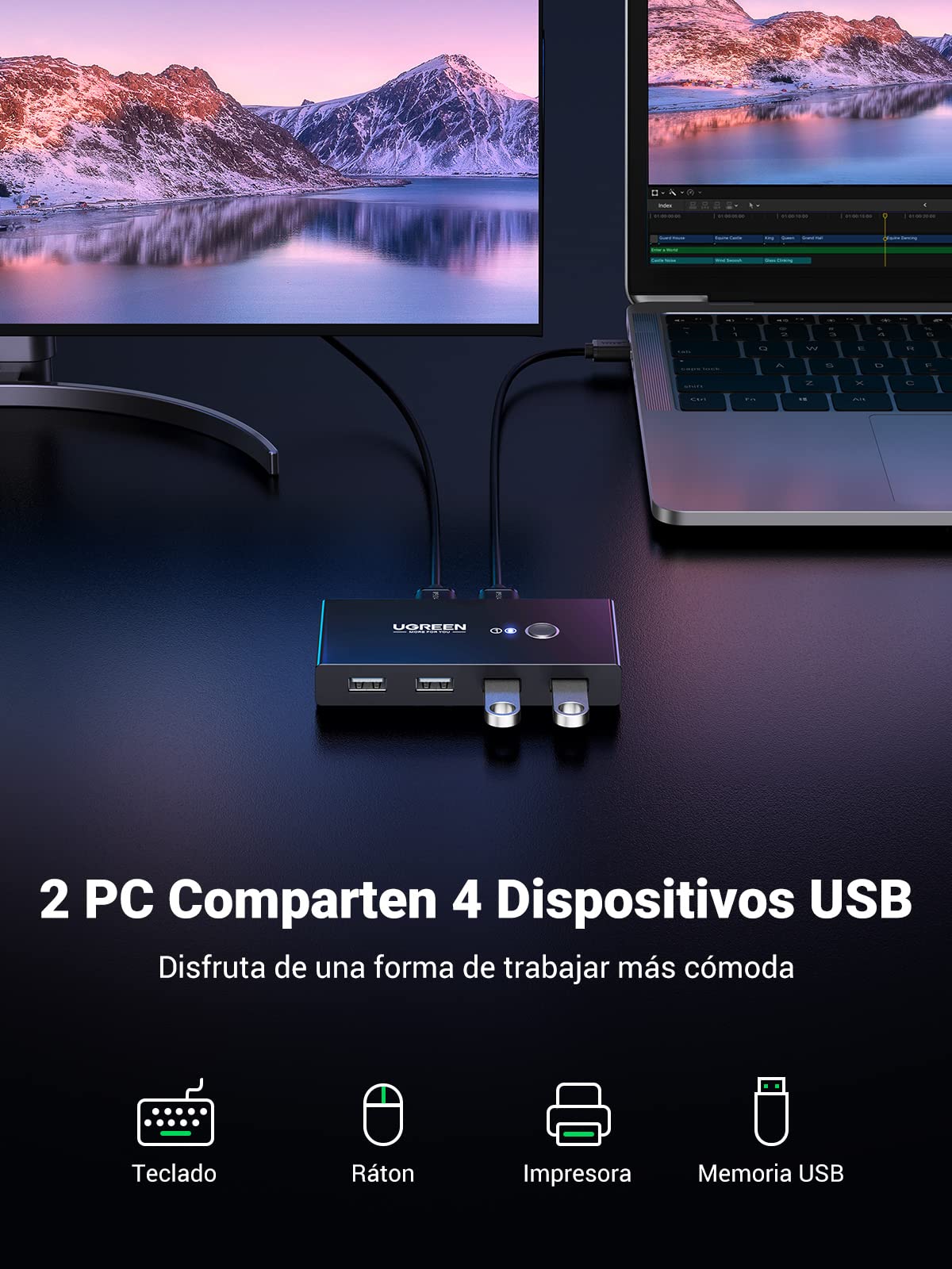 UGREEN Switch USB 2.0, Conmutador USB 2 Entradas y 4 Salidas – UGREEN ES