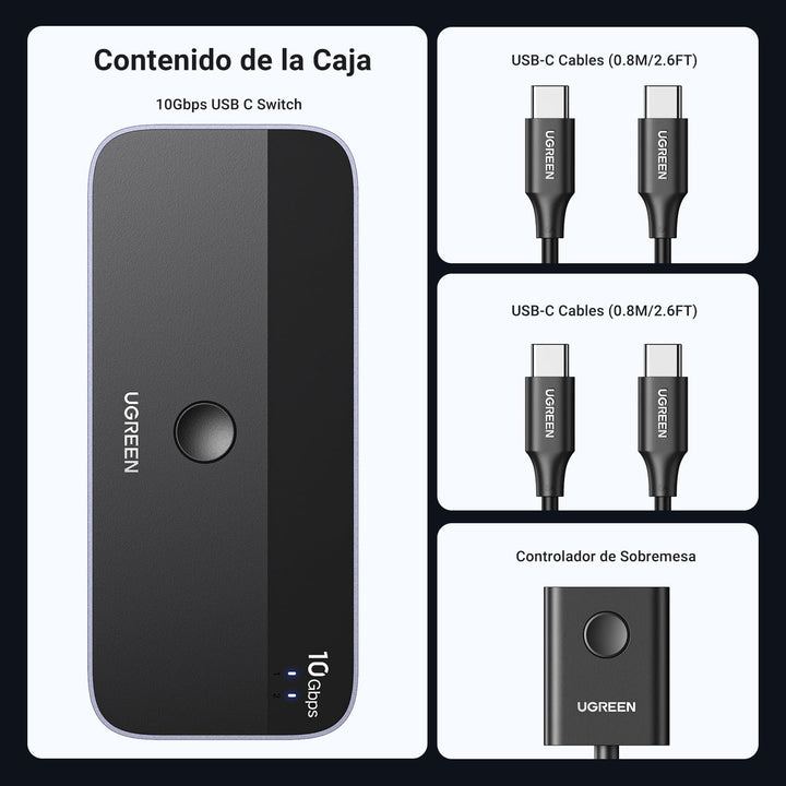 UGREEN Switch USB C 3.2 10Gbps 4 puertos Switch 2 Entradas 4 Salidas