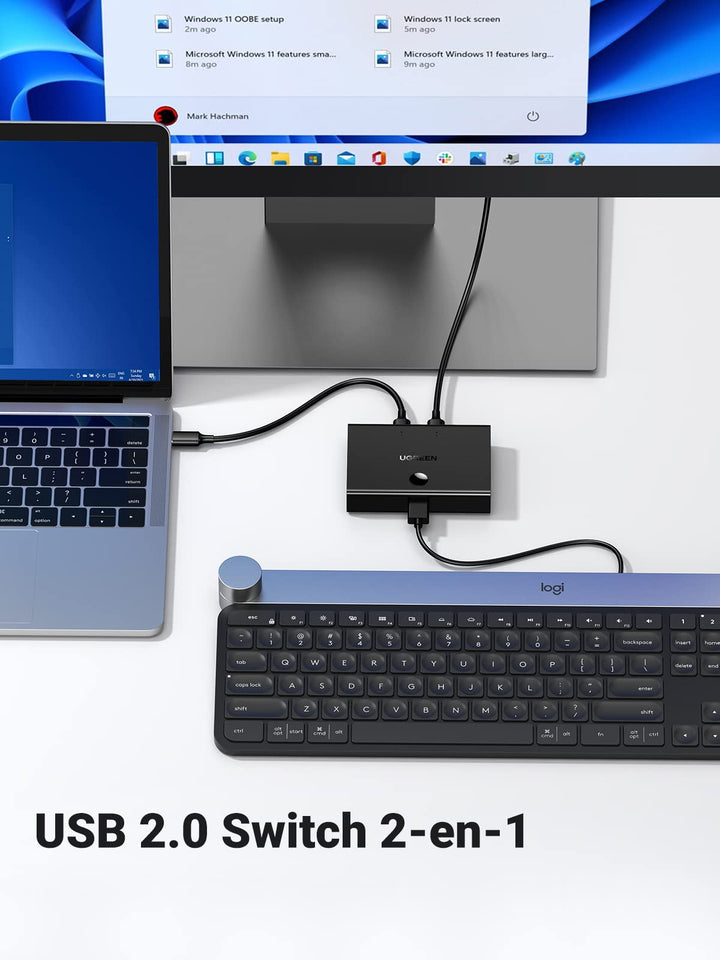 UGREEN USB 2.0 Switch 2 en 1, Conmutador USB 2 Entradas y 1 Salida