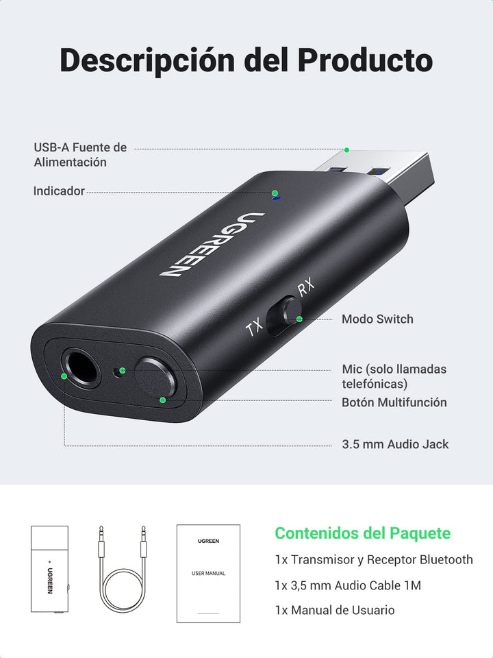 UGREEN USB Bluetooth 5.1 Adaptador Bluetooth