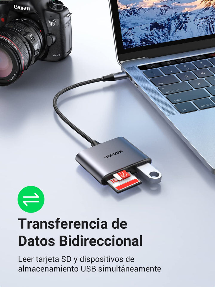 UGREEN USB C Lector de Tarjetas SD Micro SD con Puerto USB 2.0